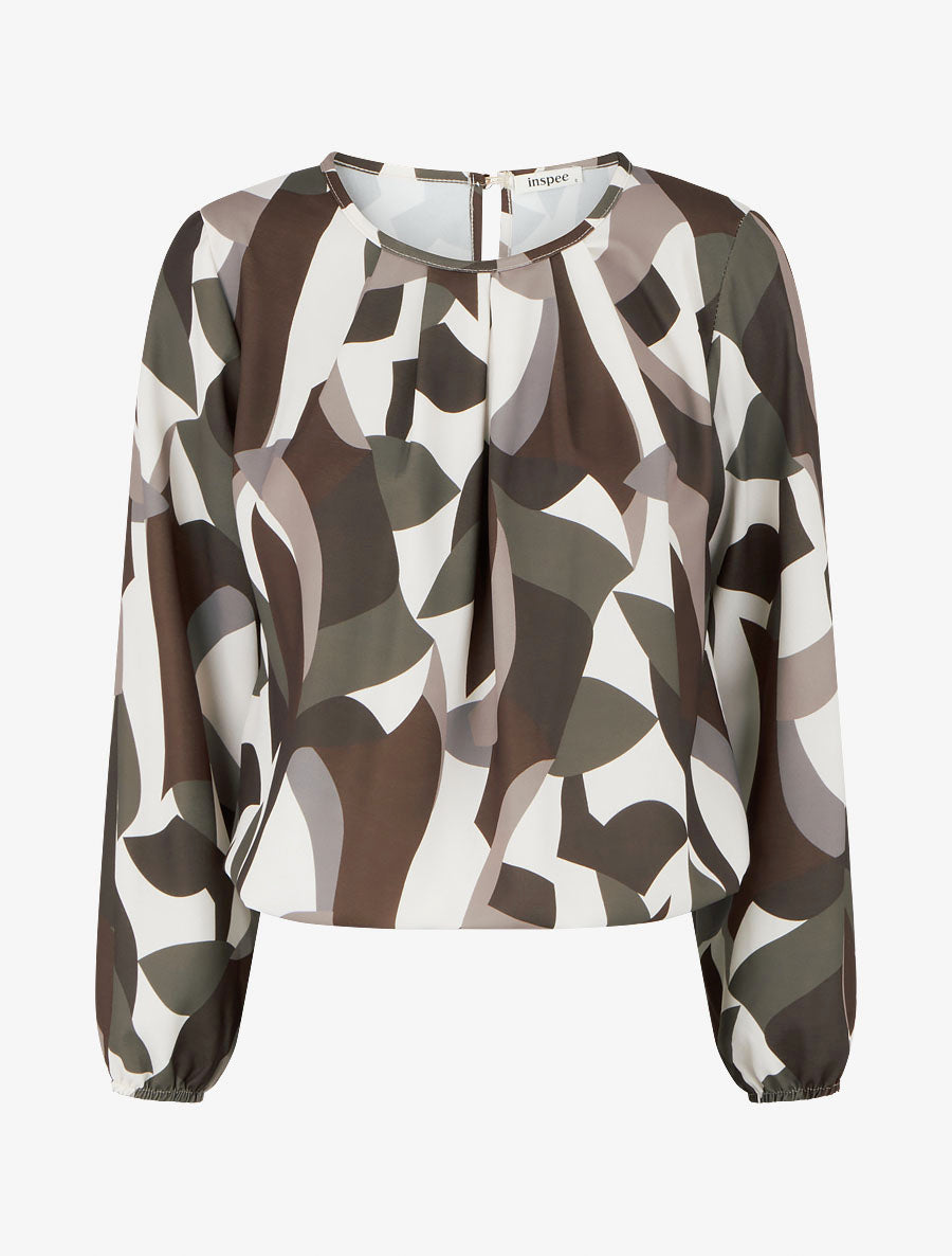 Top imprimé graphique à manches longues - Marron - 1