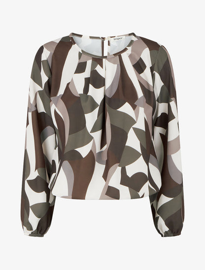 Top imprimé graphique à manches longues - Marron - 1