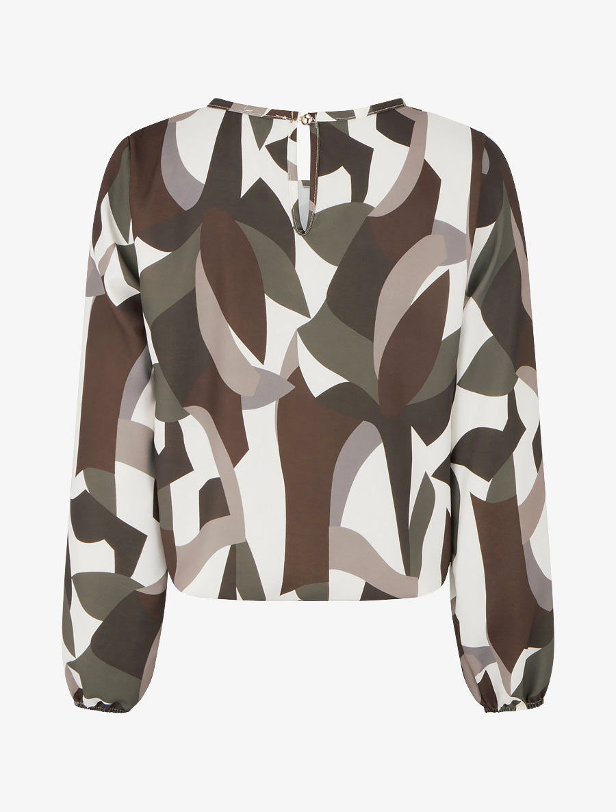 Top imprimé graphique à manches longues - Marron - 2