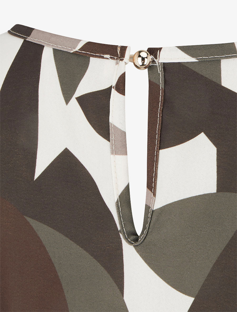 Top imprimé graphique à manches longues - Marron - 3