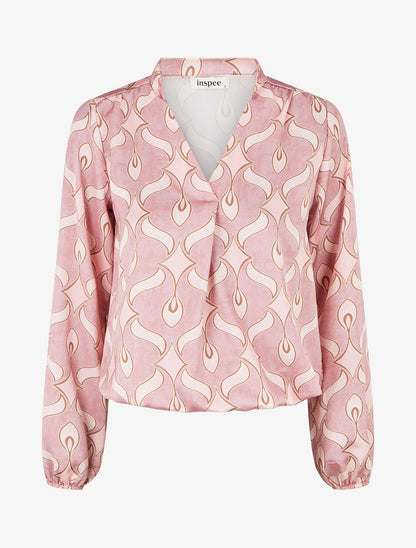 Top satiné à manches longues imprimé graphique - Rose - 1
