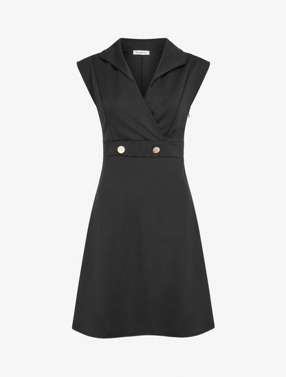 Robe évasée sans manches à col cache-coeur - Noir - 1