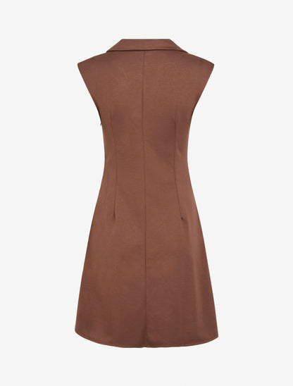 Robe évasée sans manches à col cache-coeur - Marron - 2