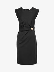 Robe droite drapée à empiècement bijou - Noir - 1