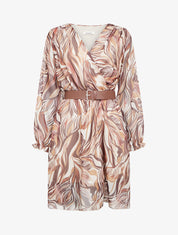 Robe col cache-coeur imprimé graphique - Marron - 1