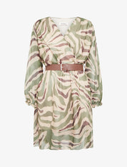 Robe col cache-coeur imprimé zèbré - Kaki - 1