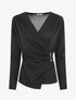 Top satiné à boucle et manches longues - Noir - 1