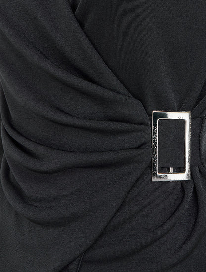 Top satiné à boucle et manches longues - Noir - 3