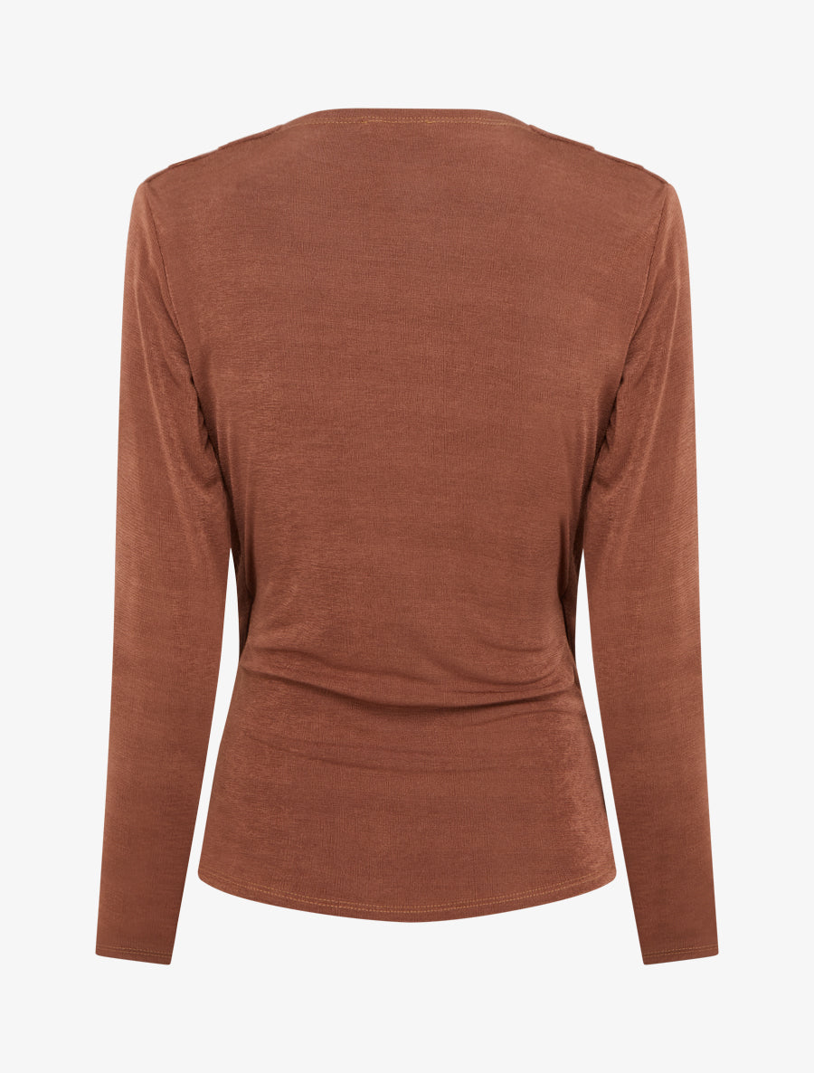 Top satiné à boucle et manches longues - Marron - 2