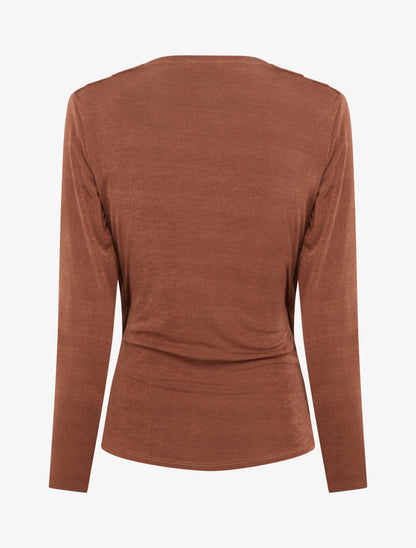 Top satiné à boucle et manches longues - Marron - 2