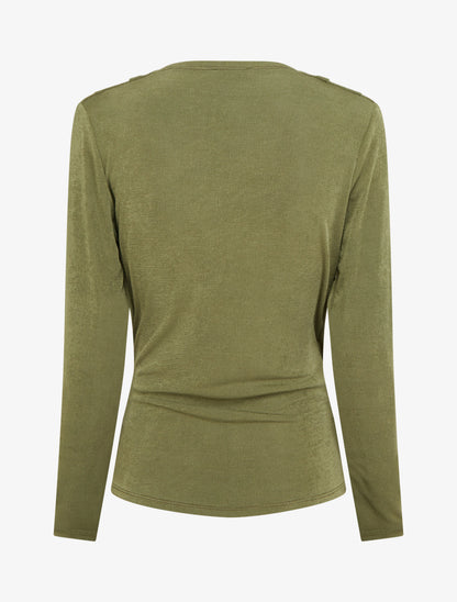 Top satiné à boucle et manches longues - Kaki - 2