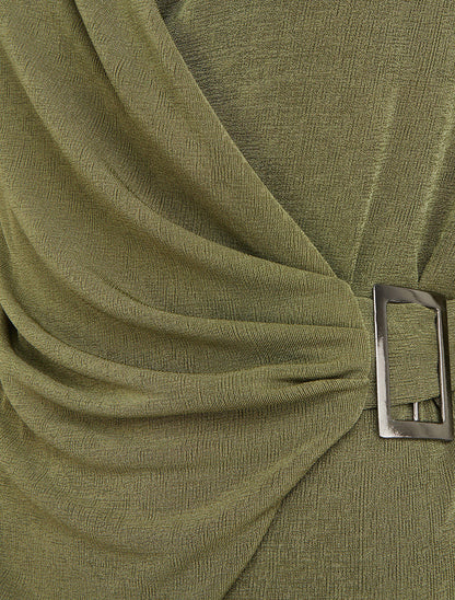 Top satiné à boucle et manches longues - Kaki - 3