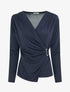 Top satiné à boucle et manches longues - Marine - 1
