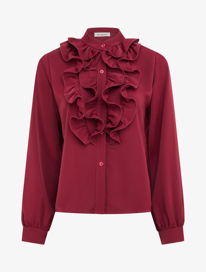 Blouse unie à col jabot - Lie de vin - 1