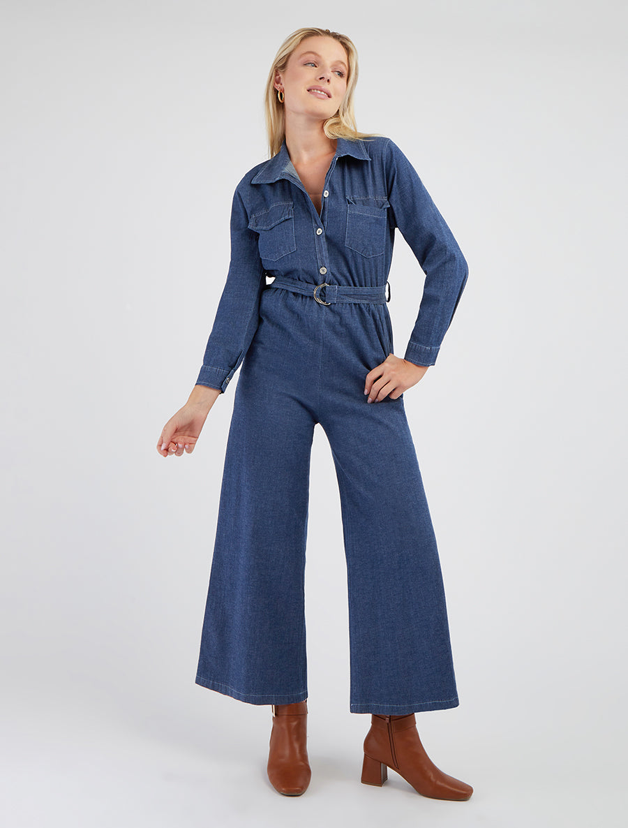 Denim-Overall mit elastischem Bund - Denimblau