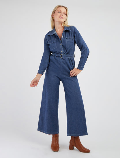 Denim-Overall mit elastischem Bund - Denimblau