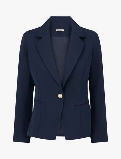 Blazer uni boutonné - Marine - 1