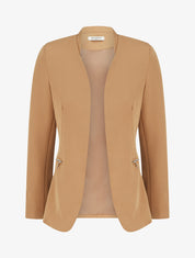 Veste unie à poches décoratives zippées - Beige - 1