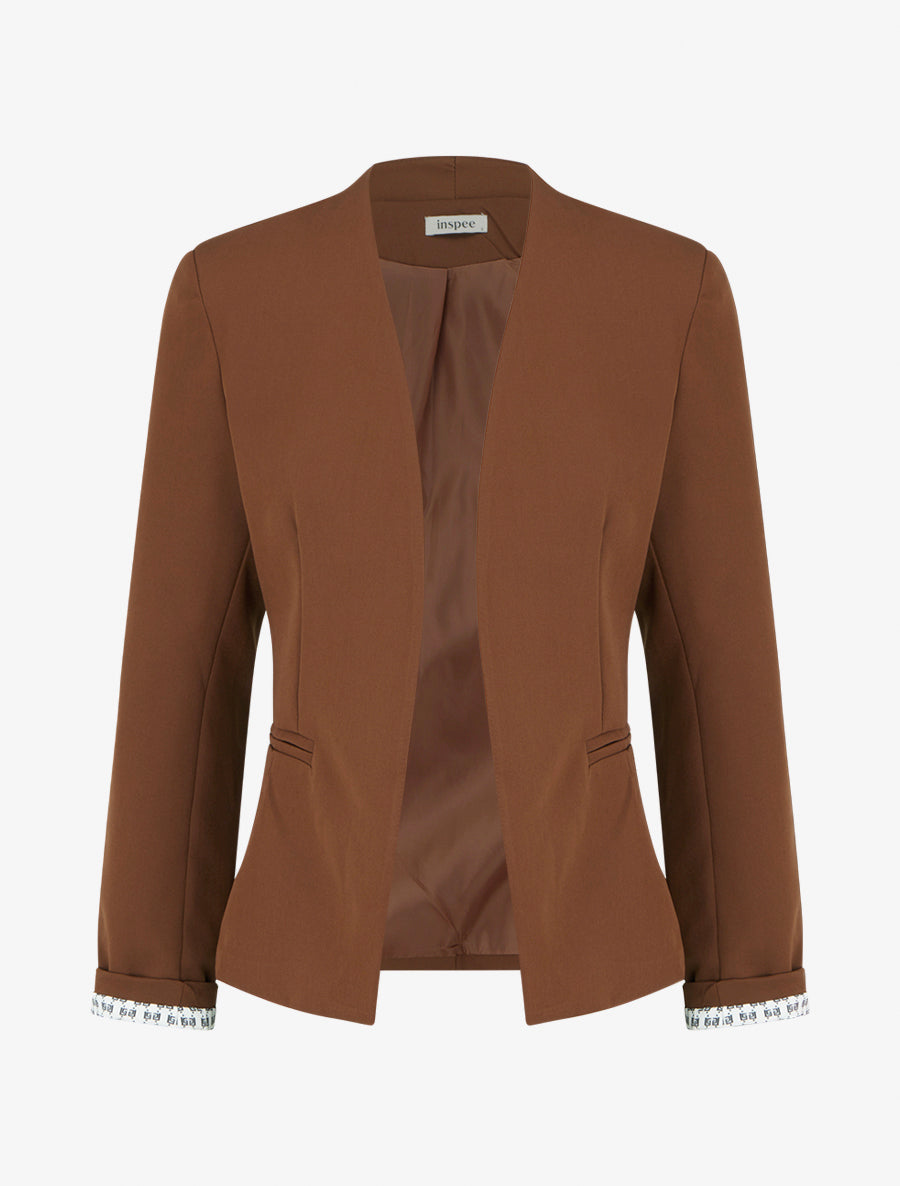 Gerade geschnittener Blazer mit Schulterpolstern - Braun