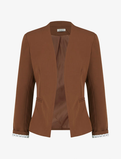 Gerade geschnittener Blazer mit Schulterpolstern - Braun
