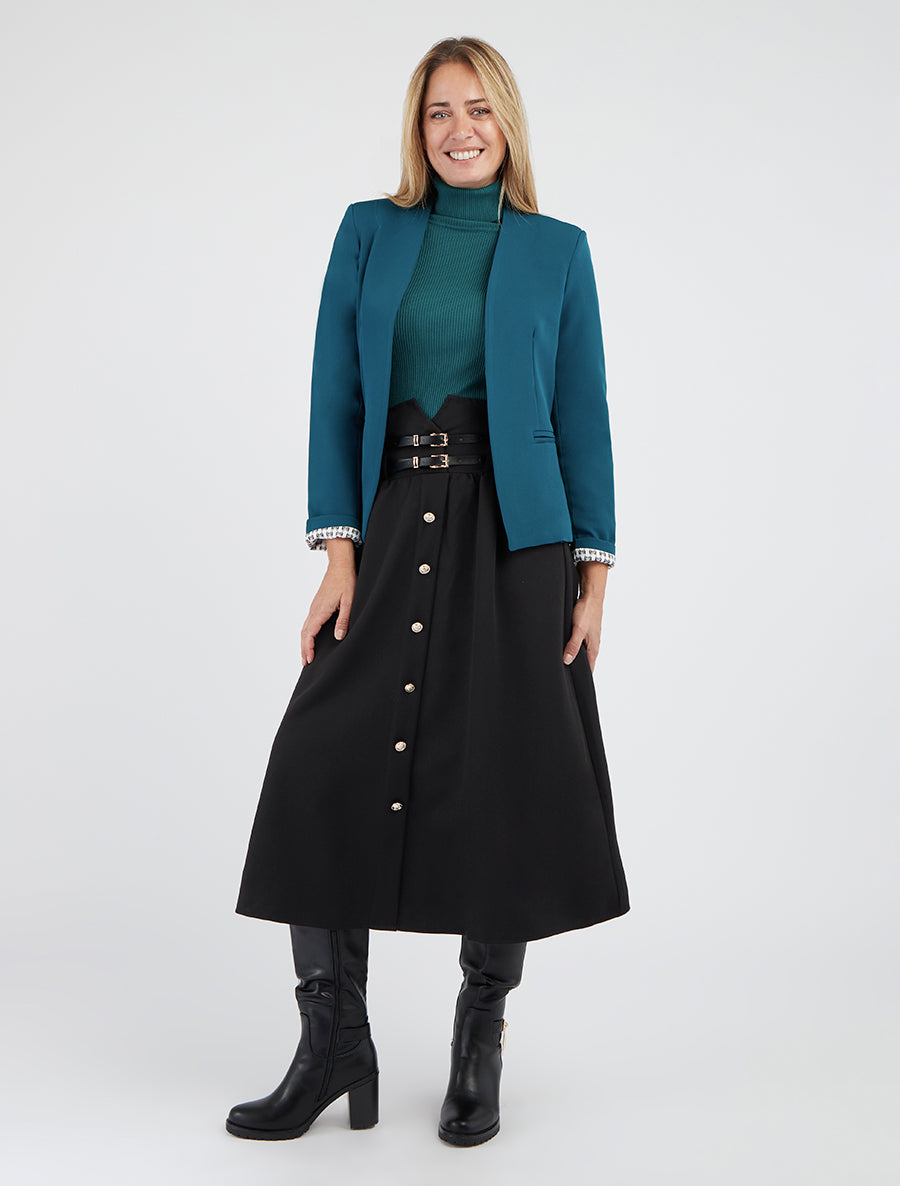 Gerade geschnittener Blazer mit Schulterpolstern - Entenblau