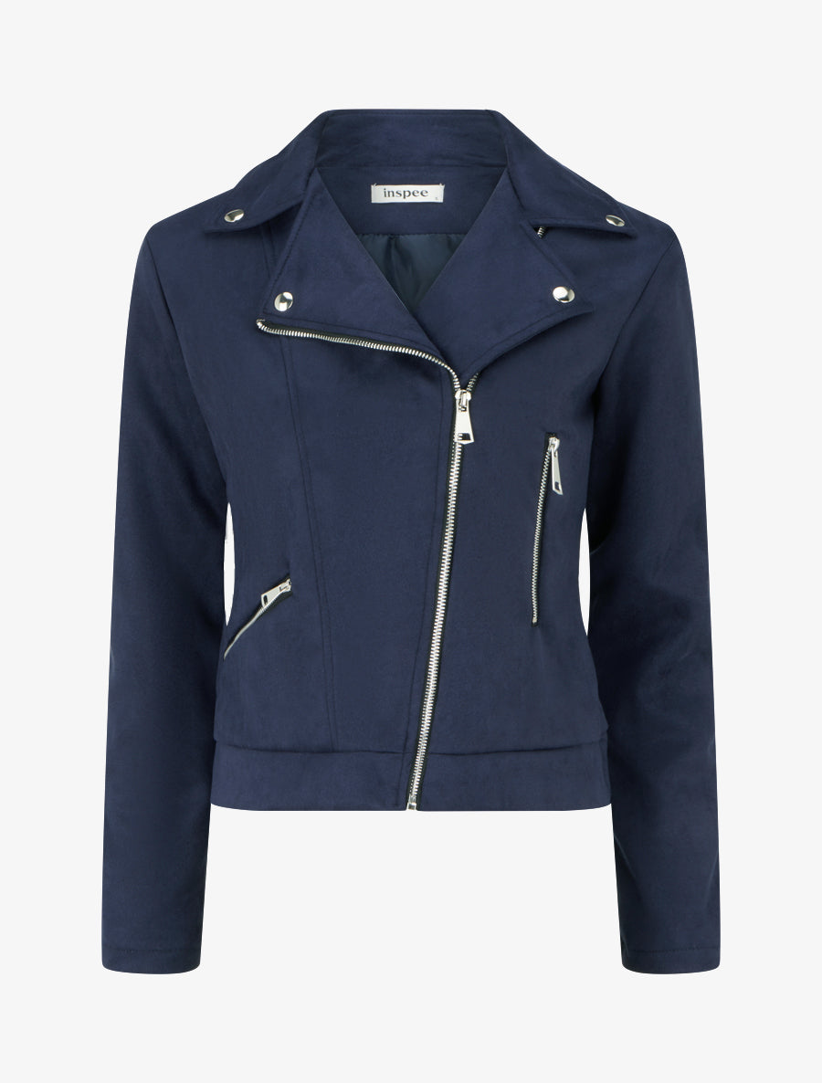 Veste en suédine style perfecto - Marine - 1