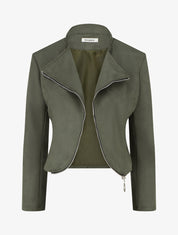 Veste en suédine à zip décoratif - Kaki - 1