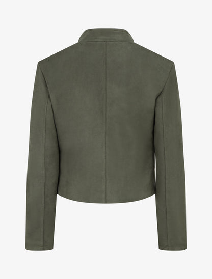 Veste en suédine à zip décoratif - Kaki - 2