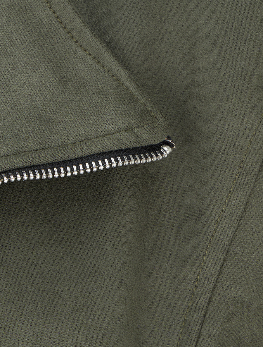 Veste en suédine à zip décoratif - Kaki - 3