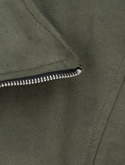 Veste en suédine à zip décoratif - Kaki - 3