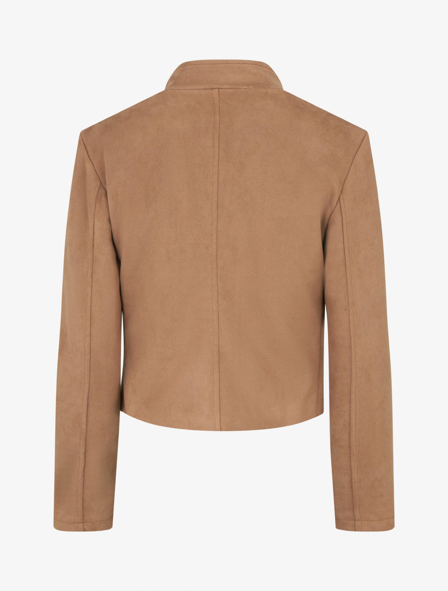 Veste en suédine à zip décoratif - Camel - 2