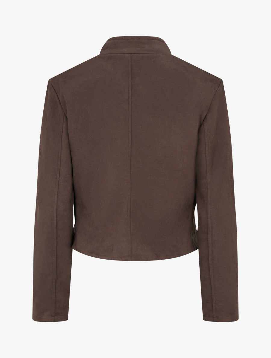 Veste en suédine à zip décoratif - Marron - 2