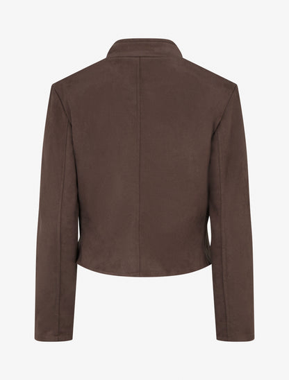 Veste en suédine à zip décoratif - Marron - 2