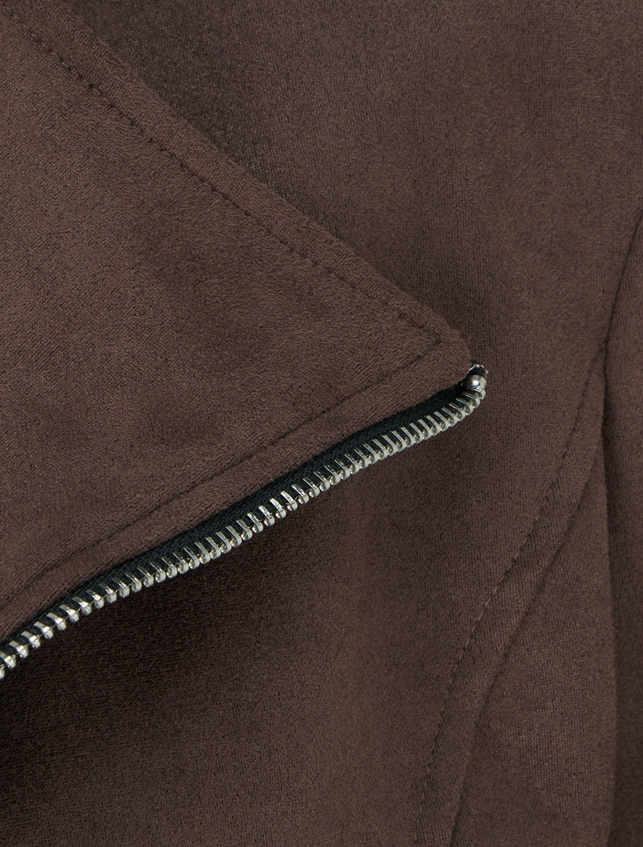 Veste en suédine à zip décoratif - Marron - 3