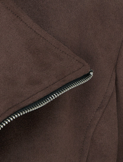 Veste en suédine à zip décoratif - Marron - 3