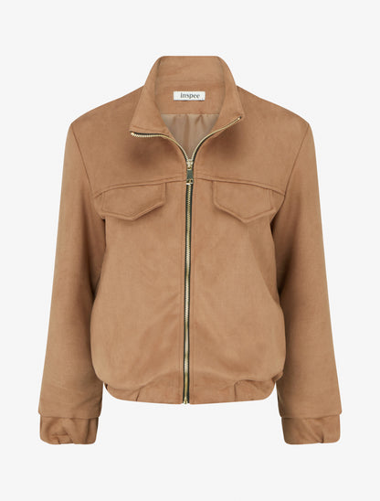 Veste élastiquée en suédine - Camel - 1
