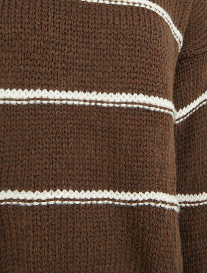 Pull en maille à motif rayures - Marron/blanc - 3