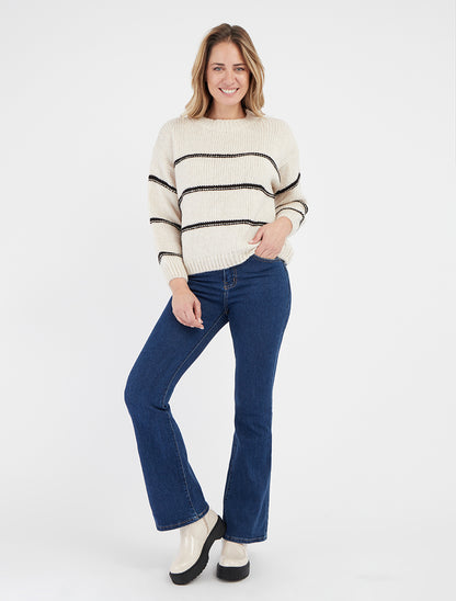 Gestrickter Pullover mit Streifenmuster - Creme/schwarz
