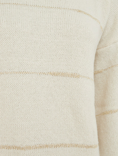 Pull uni à rayures irisées - Crème - 3