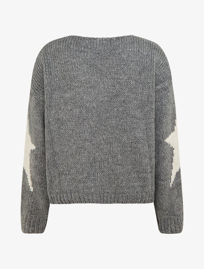 Pull en maille uni à motifs étoiles - Gris - 2