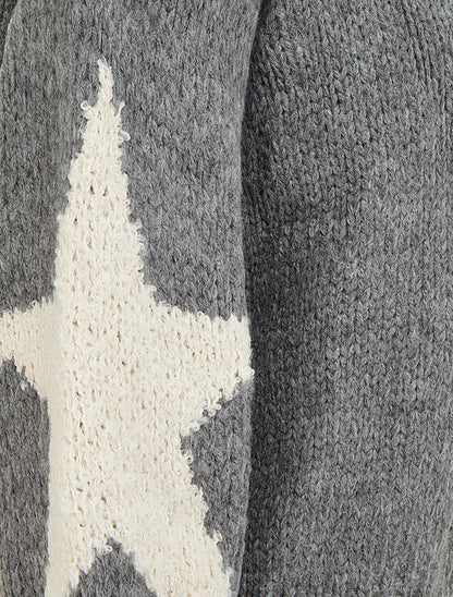 Pull en maille uni à motifs étoiles - Gris - 3
