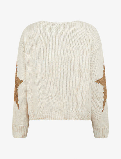 Pull en maille uni à motifs étoiles - Beige - 2