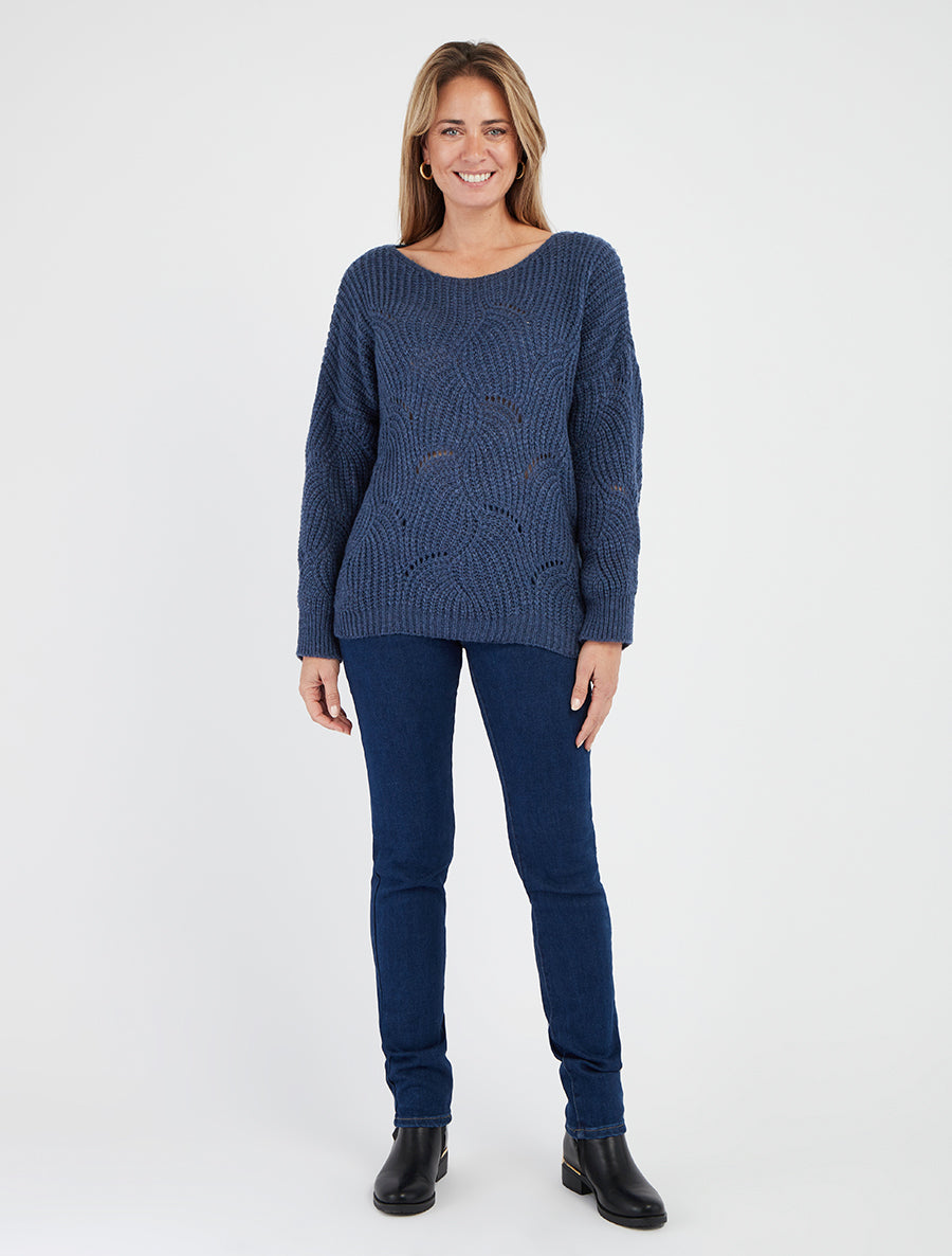 Einfarbiger Pullover mit durchbrochenem Detail - Blau