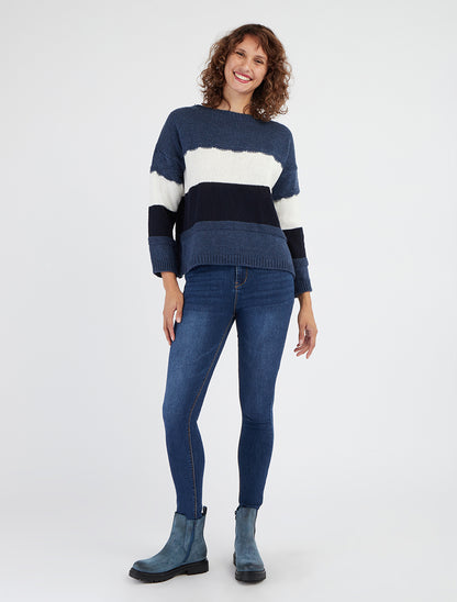 Gestreifter Pullover mit Rundhalsausschnitt - Blau