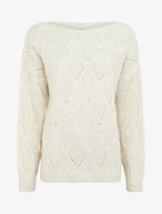 Pull uni ajouré à col rond - Crème - 1