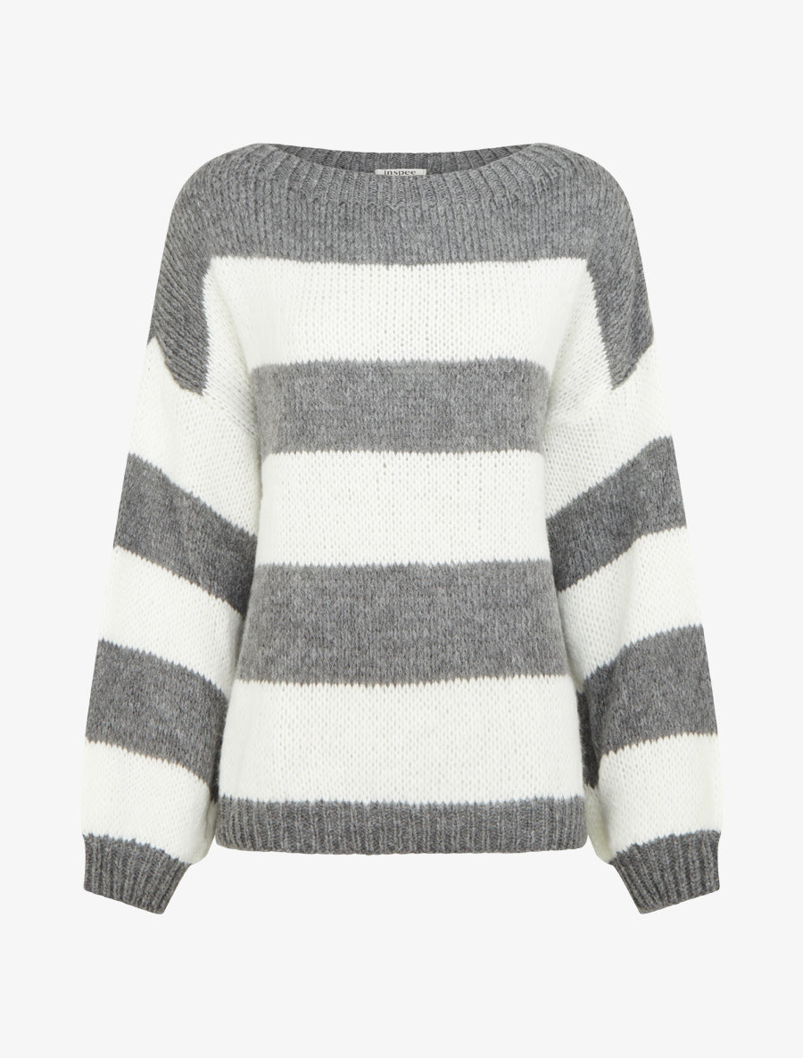 Pull en maille rayé bicolore - Gris - 1