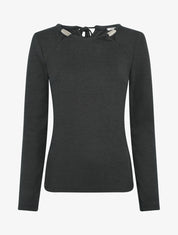 Pull fin uni à empiècement bijoux - Noir - 1