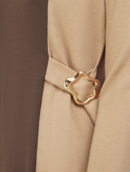 Pull fin bicolore à boucle décorative - Marron/camel - 3