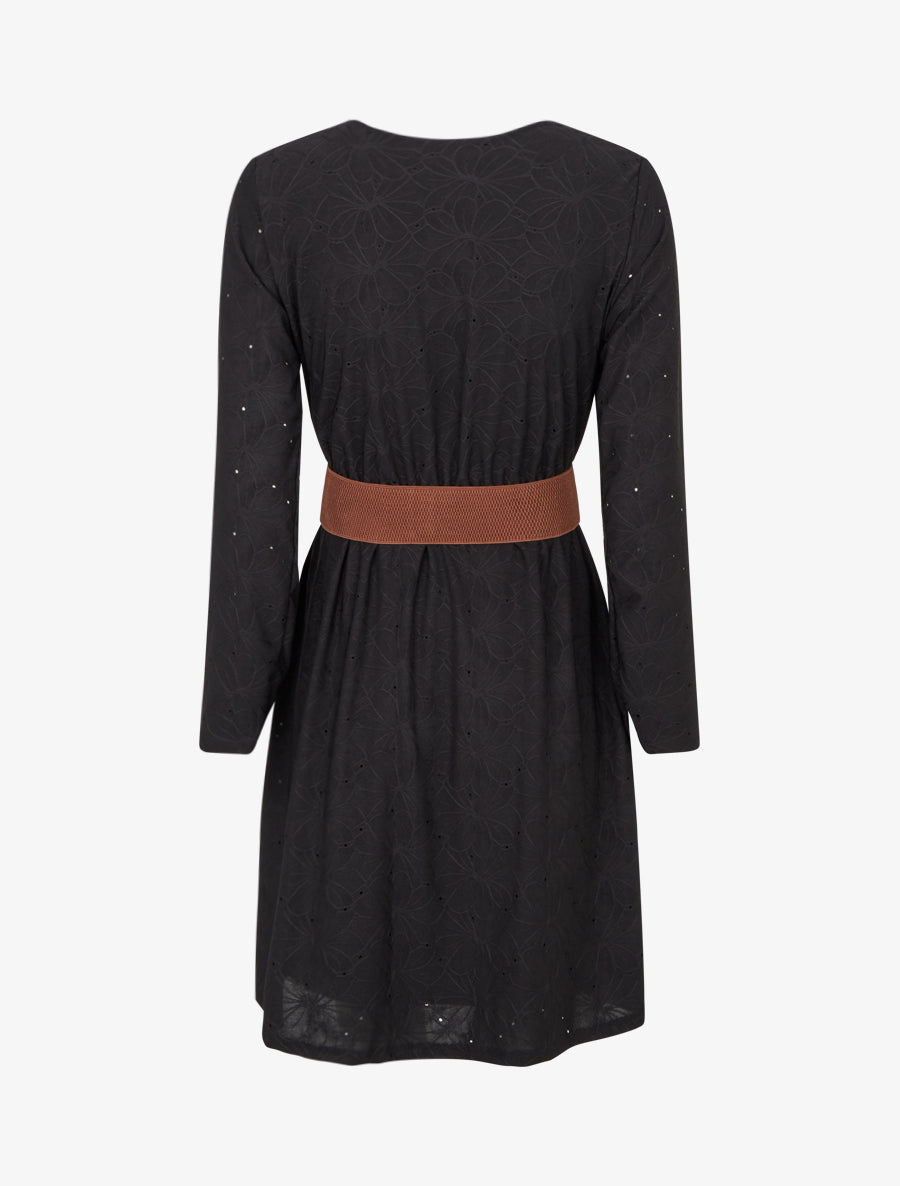 Robe evasée effet fleurs brodées - Noir - 2