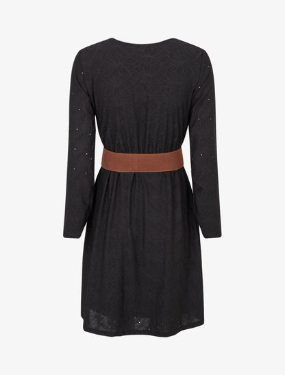 Robe evasée effet fleurs brodées - Noir - 2